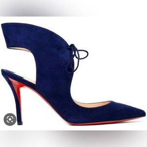 Christian Louboutin blue suede lace up 85mm pump